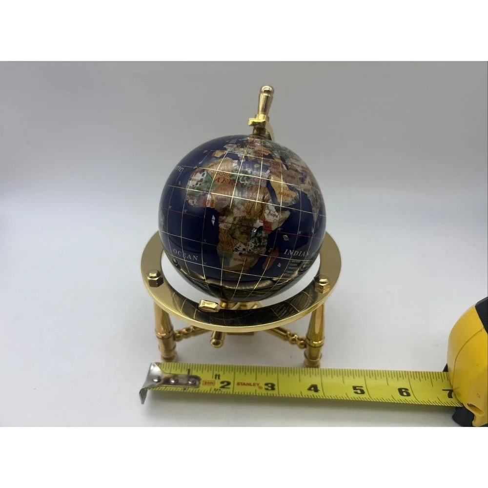 6-Inch Mini Blue Gemstone World Globe with Gold Stand